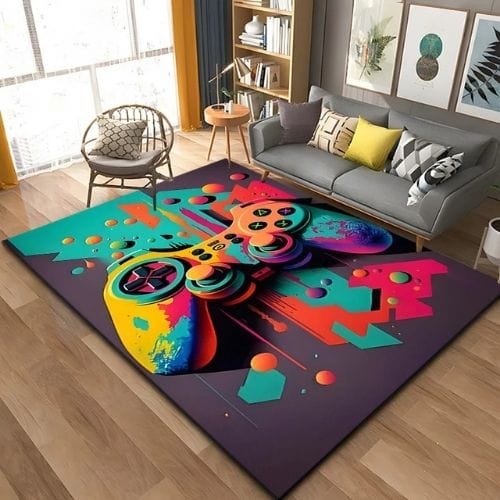 Tapis de Sol | Gamer 3D Moderne Manette Jeu - Tapinna® Coloré / Rectangulaire / 40x60cm (16x24 Pouces)