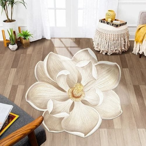 Tapis de Sol | Kilim Moderne Poil Ras Forme Fleur - Tapinna® Beige / Fleur / 80x80cm