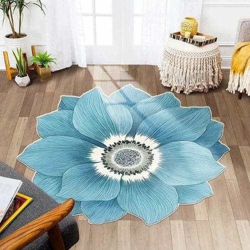 Tapis de Sol | Kilim Moderne Poil Ras Forme Fleur - Tapinna® Bleu / Fleur / 80x80cm