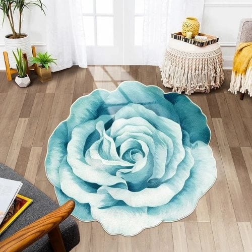 Tapis de Sol | Kilim Moderne Poil Ras Forme Fleur - Tapinna® Bleu / Fleur / 80x80cm