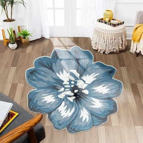 Tapis de Sol | Kilim Moderne Poil Ras Forme Fleur - Tapinna® Bleu / Fleur / 80x80cm