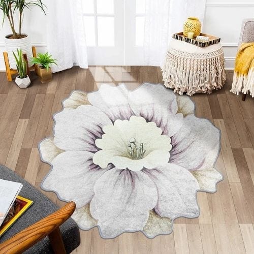 Tapis de Sol | Kilim Moderne Poil Ras Forme Fleur - Tapinna® Gris / Fleur / 80x80cm