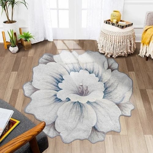 Tapis de Sol | Kilim Moderne Poil Ras Forme Fleur - Tapinna® Gris / Fleur / 80x80cm