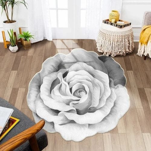 Tapis de Sol | Kilim Moderne Poil Ras Forme Fleur - Tapinna® Gris / Fleur / 80x80cm