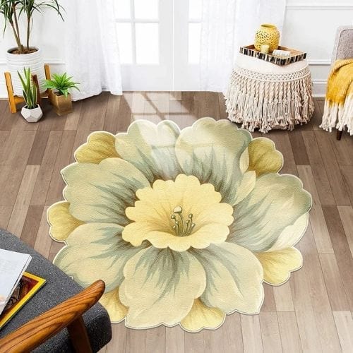 Tapis de Sol | Kilim Moderne Poil Ras Forme Fleur - Tapinna® Jaune / Fleur / 80x80cm