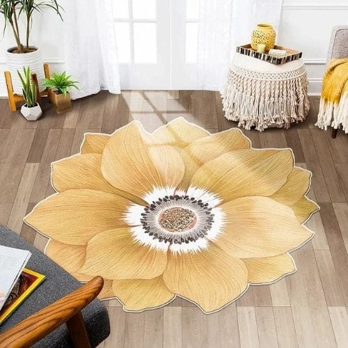 Tapis de Sol | Kilim Moderne Poil Ras Forme Fleur - Tapinna® Jaune / Fleur / 80x80cm