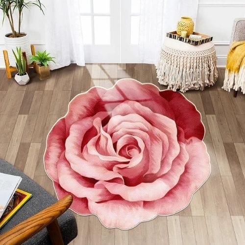 Tapis de Sol | Kilim Moderne Poil Ras Forme Fleur - Tapinna® Rose / Fleur / 80x80cm
