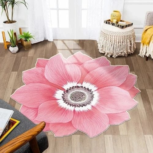 Tapis de Sol | Kilim Moderne Poil Ras Forme Fleur - Tapinna® Rose / Fleur / 80x80cm