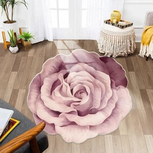 Tapis de Sol | Kilim Moderne Poil Ras Forme Fleur - Tapinna® Rose / Fleur / 80x80cm