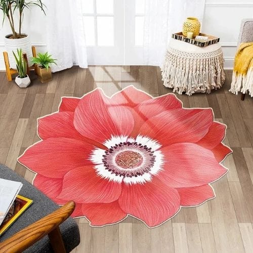 Tapis de Sol | Kilim Moderne Poil Ras Forme Fleur - Tapinna® Rouge / Fleur / 80x80cm