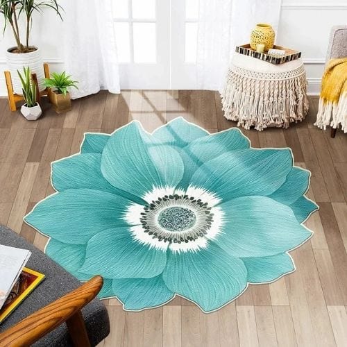 Tapis de Sol | Kilim Moderne Poil Ras Forme Fleur - Tapinna® Turquoise / Fleur / 80x80cm