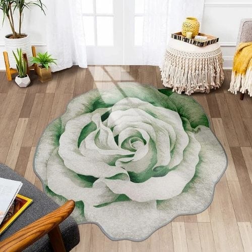 Tapis de Sol | Kilim Moderne Poil Ras Forme Fleur - Tapinna® Vert / Fleur / 80x80cm