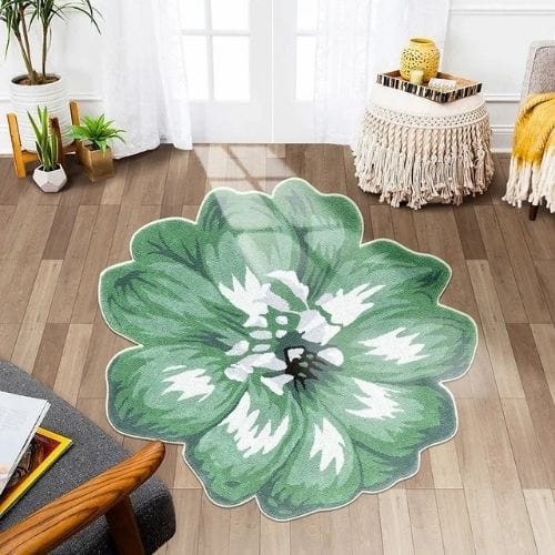 Tapis de Sol | Kilim Moderne Poil Ras Forme Fleur - Tapinna® Vert / Fleur / 80x80cm