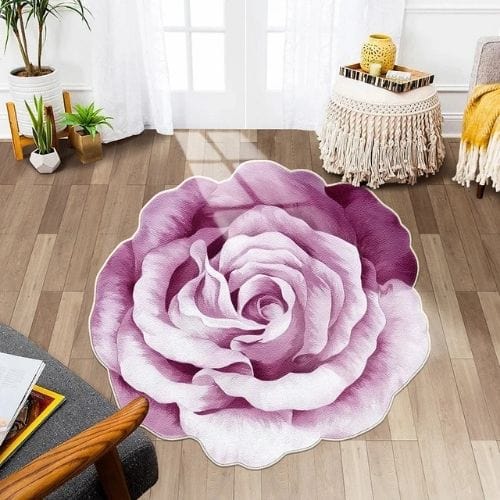 Tapis de Sol | Kilim Moderne Poil Ras Forme Fleur - Tapinna® Violet / Fleur / 80x80cm