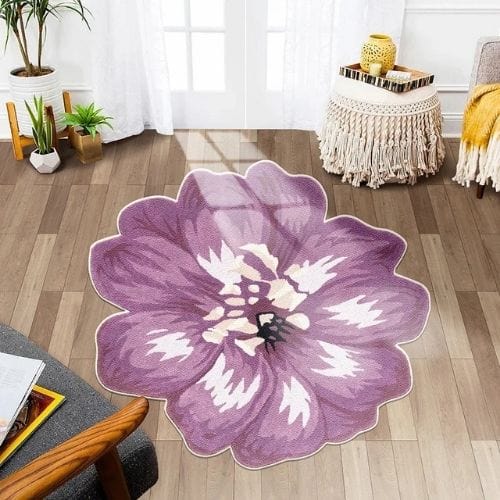 Tapis de Sol | Kilim Moderne Poil Ras Forme Fleur - Tapinna® Violet / Fleur / 80x80cm