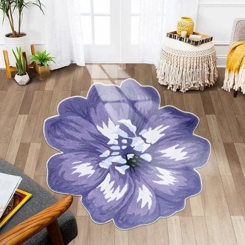 Tapis de Sol | Kilim Moderne Poil Ras Forme Fleur - Tapinna® Violet / Fleur / 80x80cm