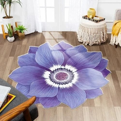 Tapis de Sol | Kilim Moderne Poil Ras Forme Fleur - Tapinna® Violet / Fleur / 80x80cm
