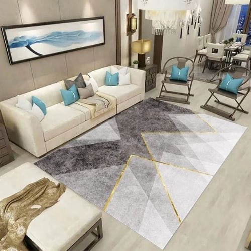 Tapis de Sol | Luxe Scandinave Graphique Marbre - Tapinna® Doré Gris / Rectangulaire / 50x80cm