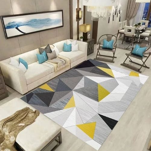 Tapis de Sol | Luxe Scandinave Graphique Marbre - Tapinna® Gris Jaune / Rectangulaire / 50x80cm
