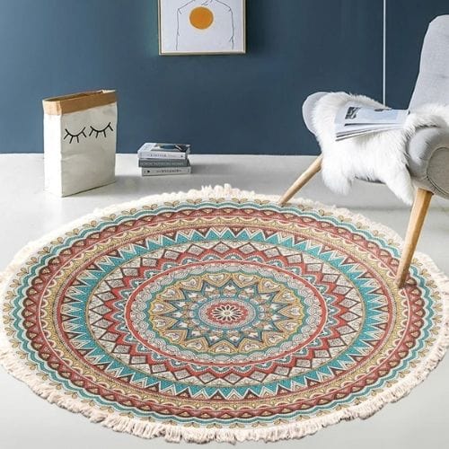 Tapis de Sol | Moderne Bohème Oriental Tressé Mandala - Tapinna® Coloré / Rond / Diamètre 60cm