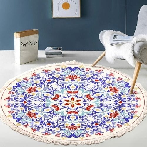 Tapis de Sol | Moderne Bohème Oriental Tressé Mandala - Tapinna® Coloré / Rond / Diamètre 60cm