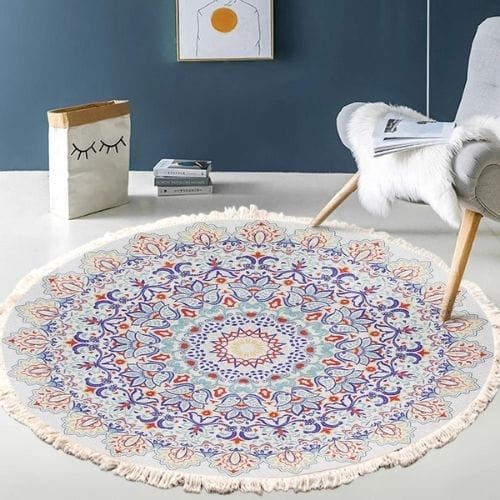 Tapis de Sol | Moderne Bohème Oriental Tressé Mandala - Tapinna® Coloré / Rond / Diamètre 60cm