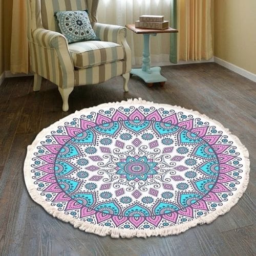 Tapis de Sol | Moderne Bohème Oriental Tressé Mandala - Tapinna® Coloré / Rond / Diamètre 60cm