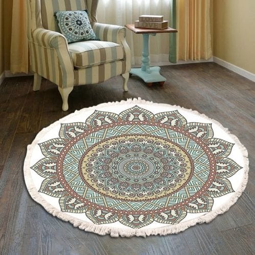 Tapis de Sol | Moderne Bohème Oriental Tressé Mandala - Tapinna® Coloré / Rond / Diamètre 60cm