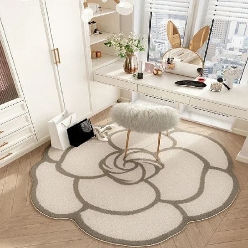 Tapis de Sol | Moderne Forme Fleur Crème Française - Tapinna® Beige/Crème Marron / Fleur / 80x80cm