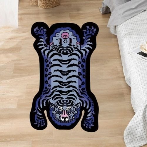Tapis de Sol | Moderne Kilim Luxe Forme Tigre - Tapinna® Bleu / Animal / 60x90cm (Paillasson)