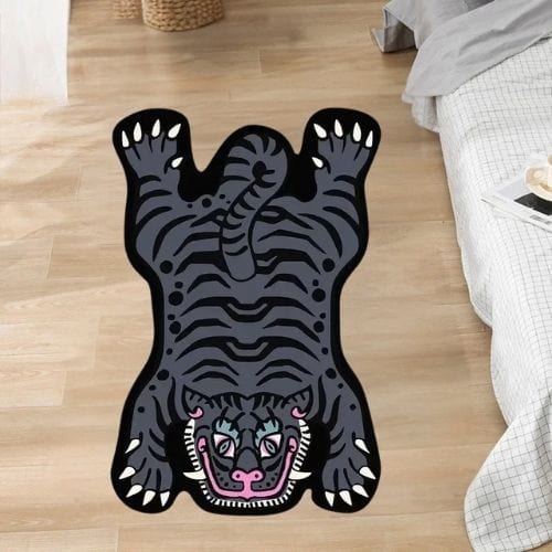 Tapis de Sol | Moderne Kilim Luxe Forme Tigre - Tapinna® Gris / Animal / 60x90cm (Paillasson)