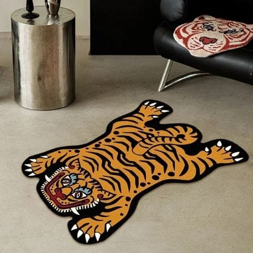 Tapis de Sol | Moderne Kilim Luxe Forme Tigre - Tapinna® Orange / Animal / 50x80cm