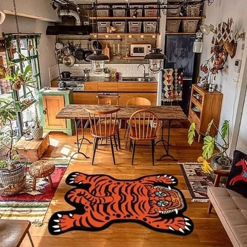 Tapis de Sol | Moderne Kilim Luxe Forme Tigre - Tapinna® Orange / Animal / 60x90cm (Paillasson)