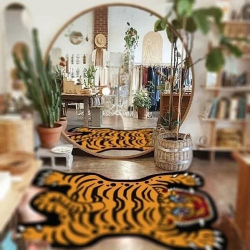 Tapis de Sol | Moderne Kilim Luxe Forme Tigre - Tapinna® Orange / Animal / 60x90cm (Paillasson)