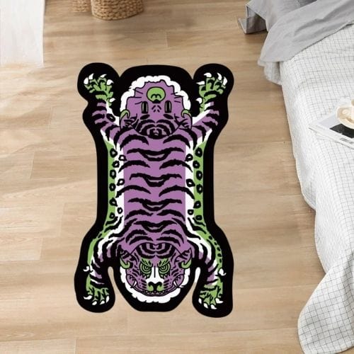 Tapis de Sol | Moderne Kilim Luxe Forme Tigre - Tapinna® Violet / Animal / 60x90cm (Paillasson)