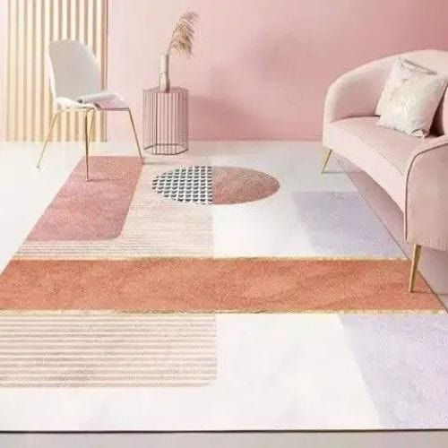 Tapis de Sol | Moderne Scandinave Abstrait Marbre - Tapinna® Doré Rose / Rectangulaire / 40x60cm (16x24 Pouces)