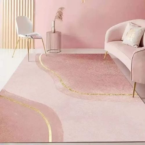 Tapis de Sol | Moderne Scandinave Abstrait Marbre - Tapinna® Doré Rose / Rectangulaire / 40x60cm (16x24 Pouces)