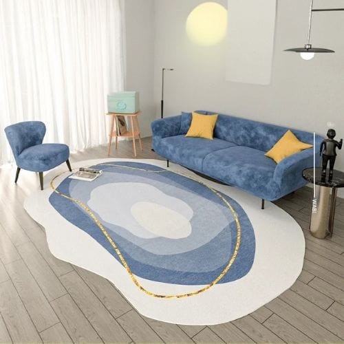 Tapis de Sol | Moderne Scandinave Abstrait Wabi-Sabi - Tapinna® Doré Bleu / Irrégulier / 80x120cm