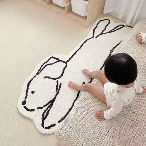 Tapis de Sol | Persan Moderne Scandinave Forme Chien - Tapinna® Noir et Blanc / Animal / 40x60cm