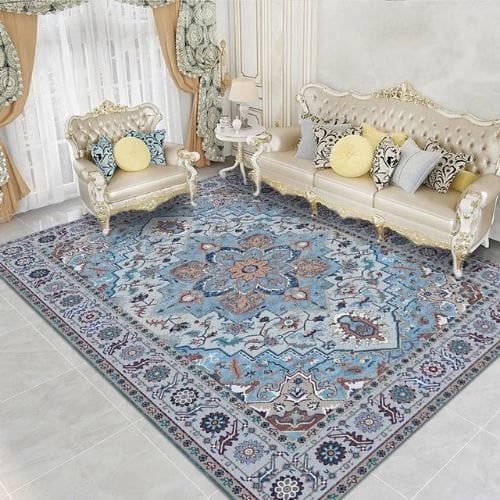 Tapis de Sol | Persan Oriental Motif Ethnique Exotique - Tapinna® Bleu / Rectangulaire / 500x800mm