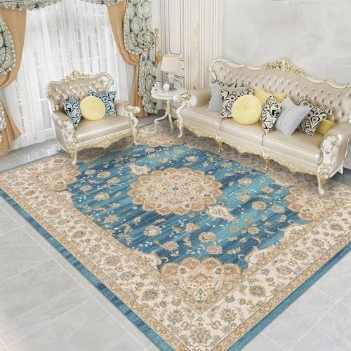 Tapis de Sol | Persan Oriental Motif Ethnique Exotique - Tapinna® Jaune Bleu / Rectangulaire / 500x800mm