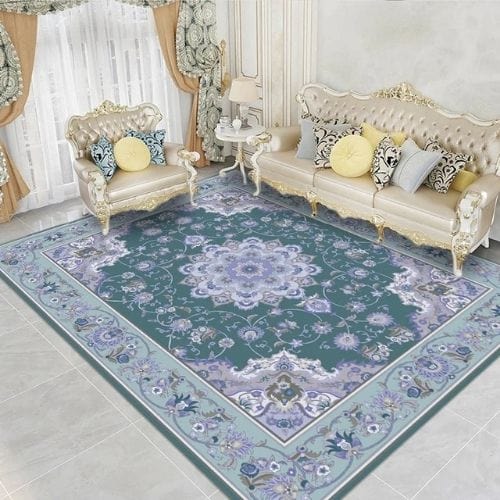 Tapis de Sol | Persan Oriental Motif Ethnique Exotique - Tapinna® Violet Bleu Turquoise / Rectangulaire / 500x800mm