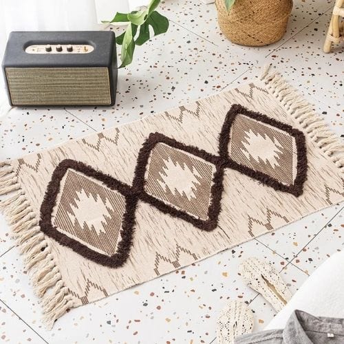 Tapis de Sol | Scandinave Oriental Bohème Berbère - Tapinna® Beige / Rectangulaire / 60x90cm 20cm Pompom