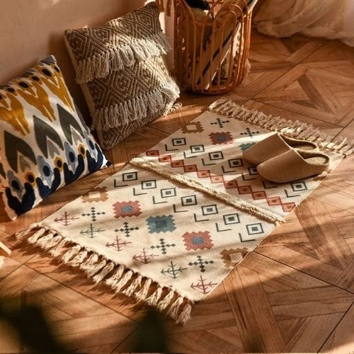 Tapis de Sol | Scandinave Oriental Bohème Berbère - Tapinna® Coloré / Rectangulaire / 60x90cm 20cm Pompom