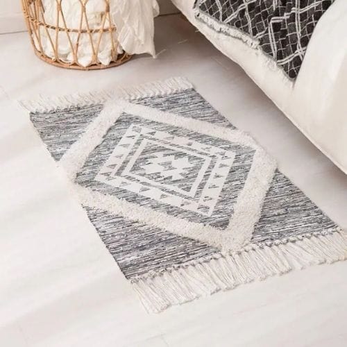 Tapis de Sol | Scandinave Oriental Bohème Berbère - Tapinna® Gris / Rectangulaire / 60x90cm 20cm Pompom