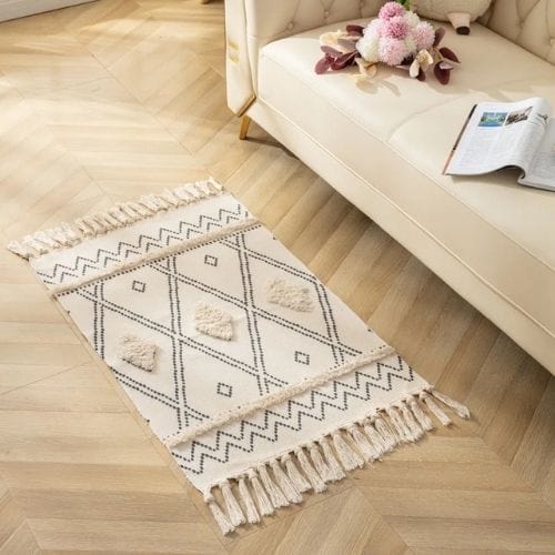 Tapis de Sol | Scandinave Oriental Bohème Berbère - Tapinna® Gris / Rectangulaire / 60x90cm 20cm Pompom