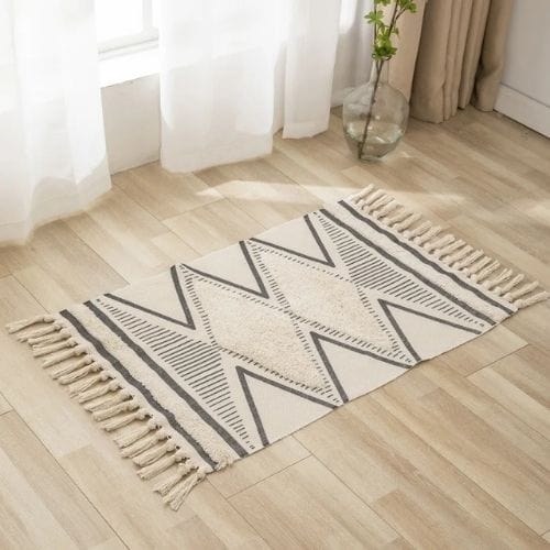 Tapis de Sol | Scandinave Oriental Bohème Berbère - Tapinna® Gris / Rectangulaire / 60x90cm 20cm Pompom