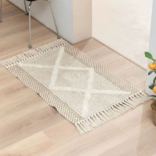Tapis de Sol | Scandinave Oriental Bohème Berbère - Tapinna® Gris / Rectangulaire / 60x90cm 20cm Pompom