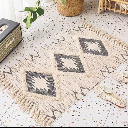 Tapis de Sol | Scandinave Oriental Bohème Berbère - Tapinna® Gris / Rectangulaire / 60x90cm 20cm Pompom