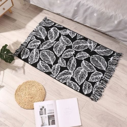 Tapis de Sol | Scandinave Oriental Bohème Berbère - Tapinna® Noir et Blanc / Rectangulaire / 60x90cm 20cm Pompom